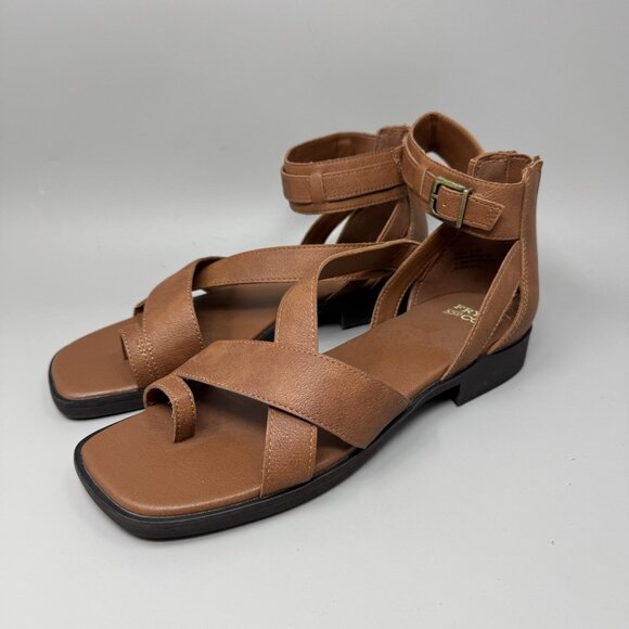 Frye And Co. Tallu Cognac Brown Back Zip Sandals Women's Size 9.5 - Picture 3 of 8